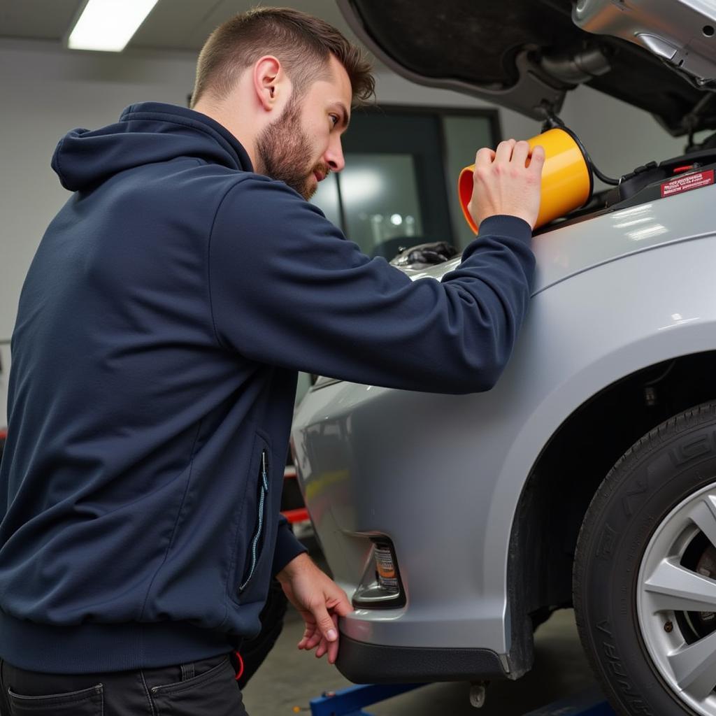 Mechanic Performing Routine Maintenance on a Car in Grimsby