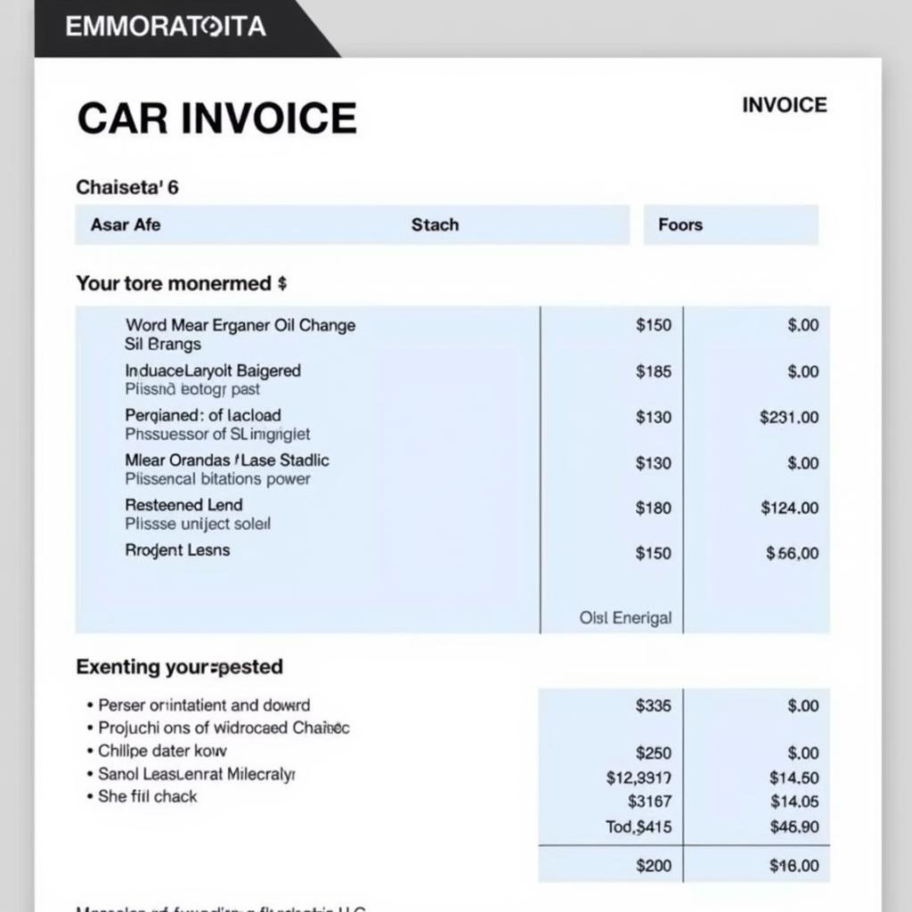 Car Service Invoice Example