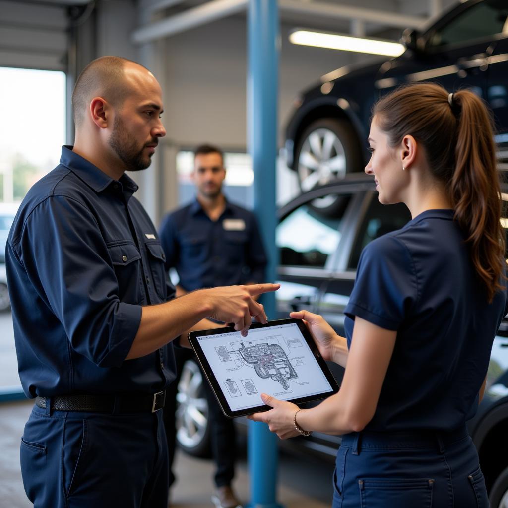 Customer Discussing Repair with Mechanic