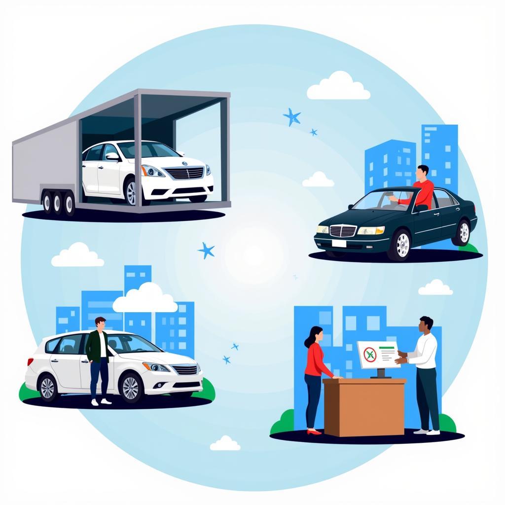 Car service long distance options: auto transport, professional driver, and rental car.