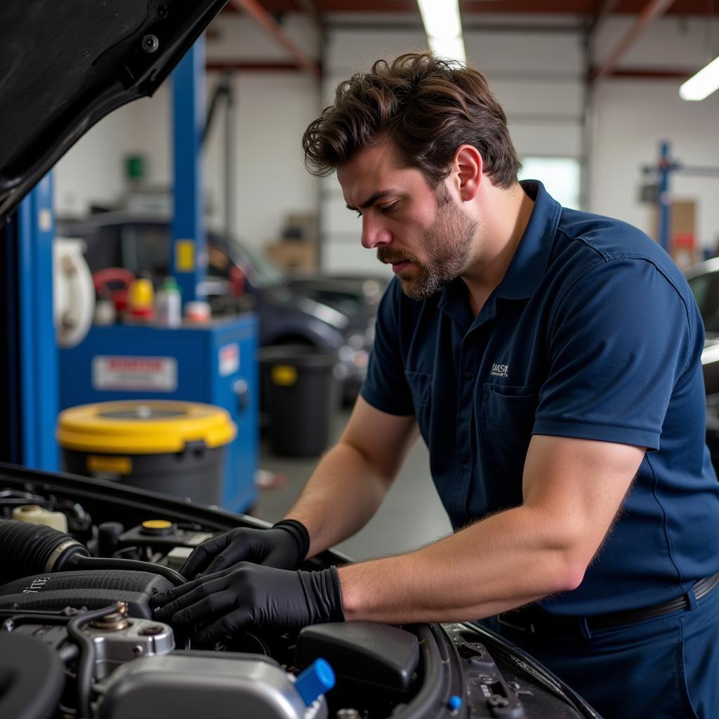 ASE certified mechanic working on car engine in Manchester Ohio