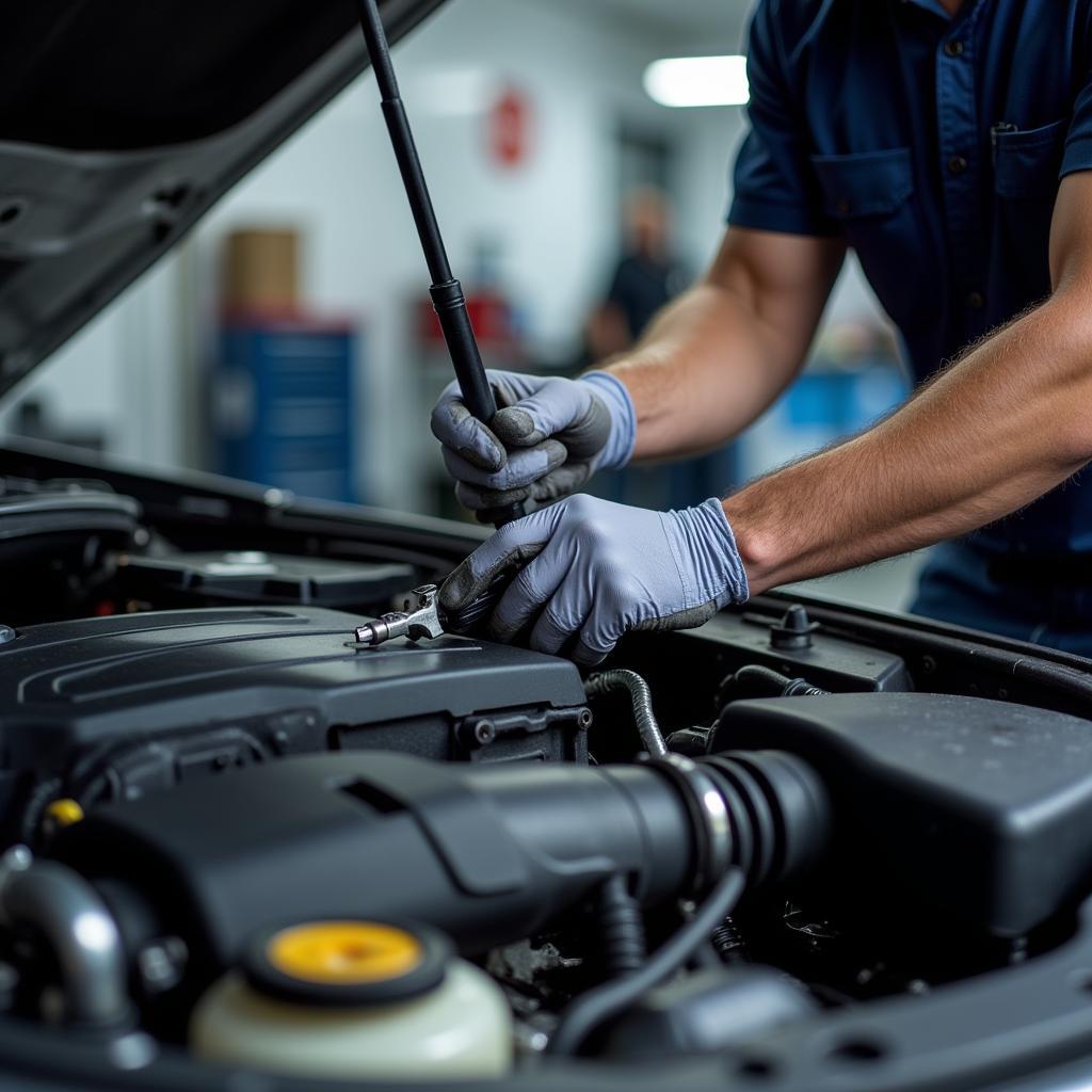 Certified Technician Working on a Car Engine