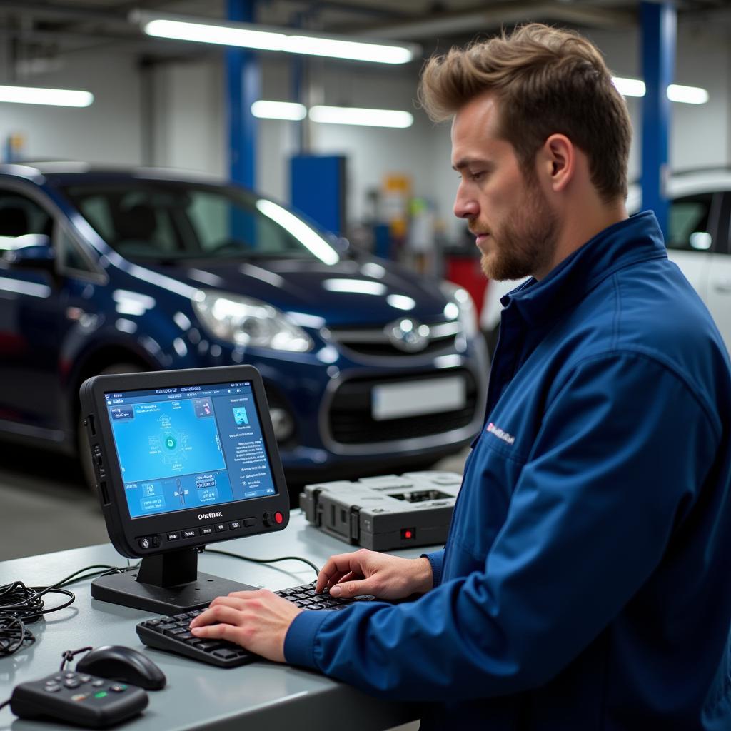 Modern diagnostic equipment being used in a car service in Mullingar