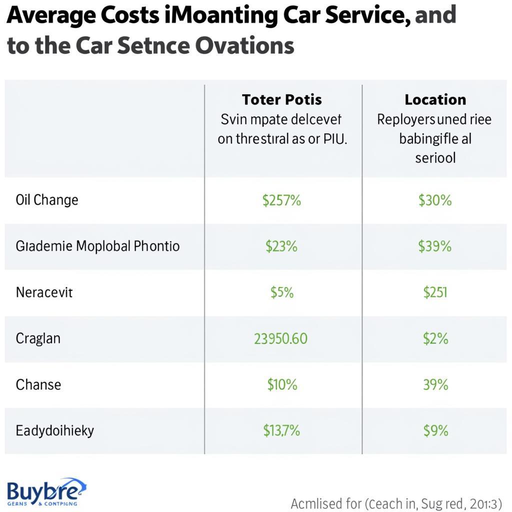 Car Service Price Comparison Chart