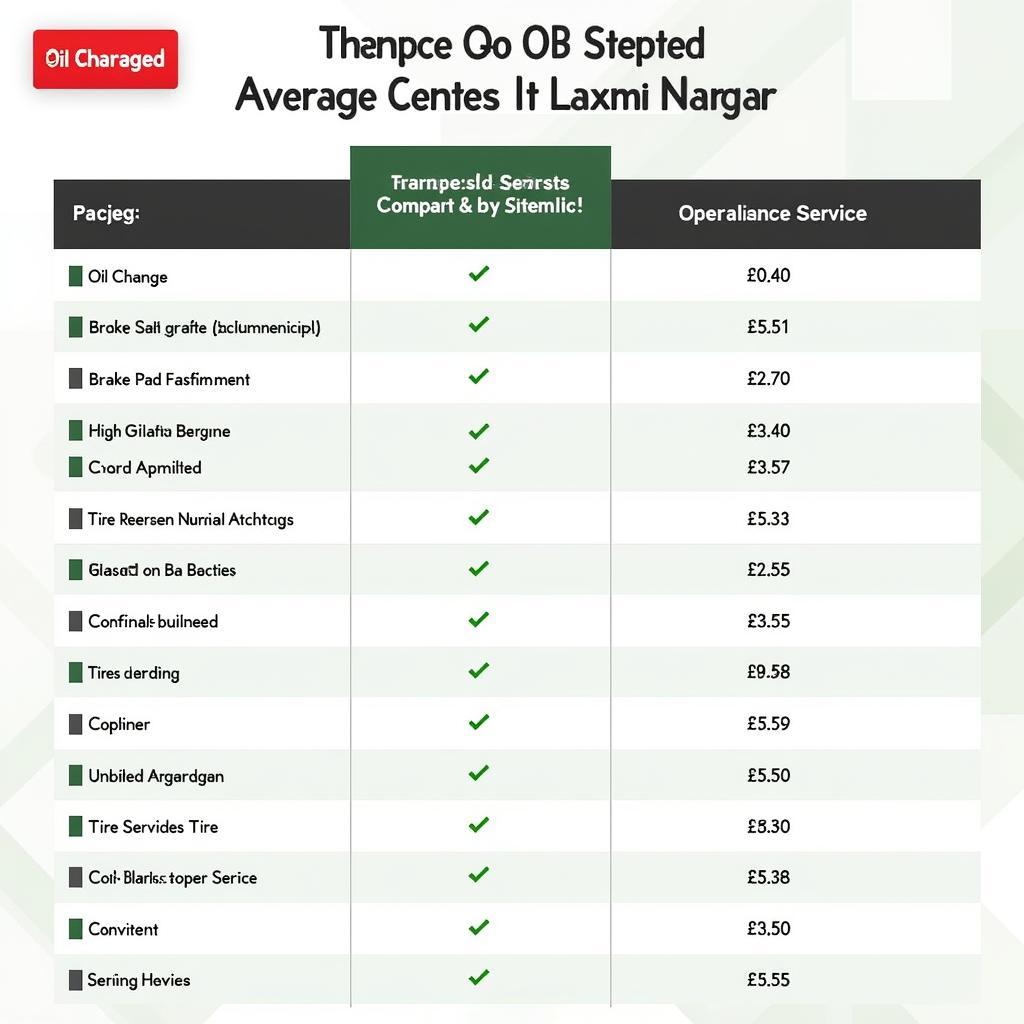 Car Service Price Comparison Chart