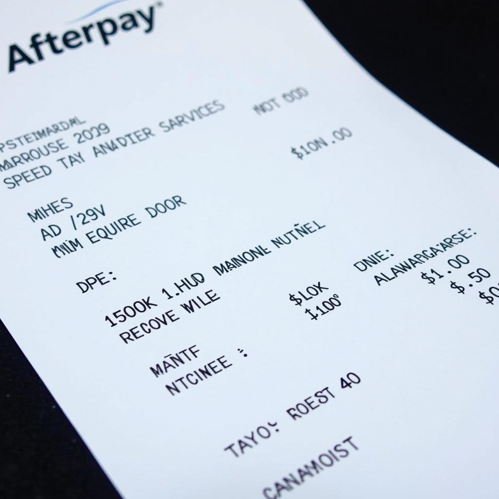 Car Service Receipt Showing Afterpay Payment