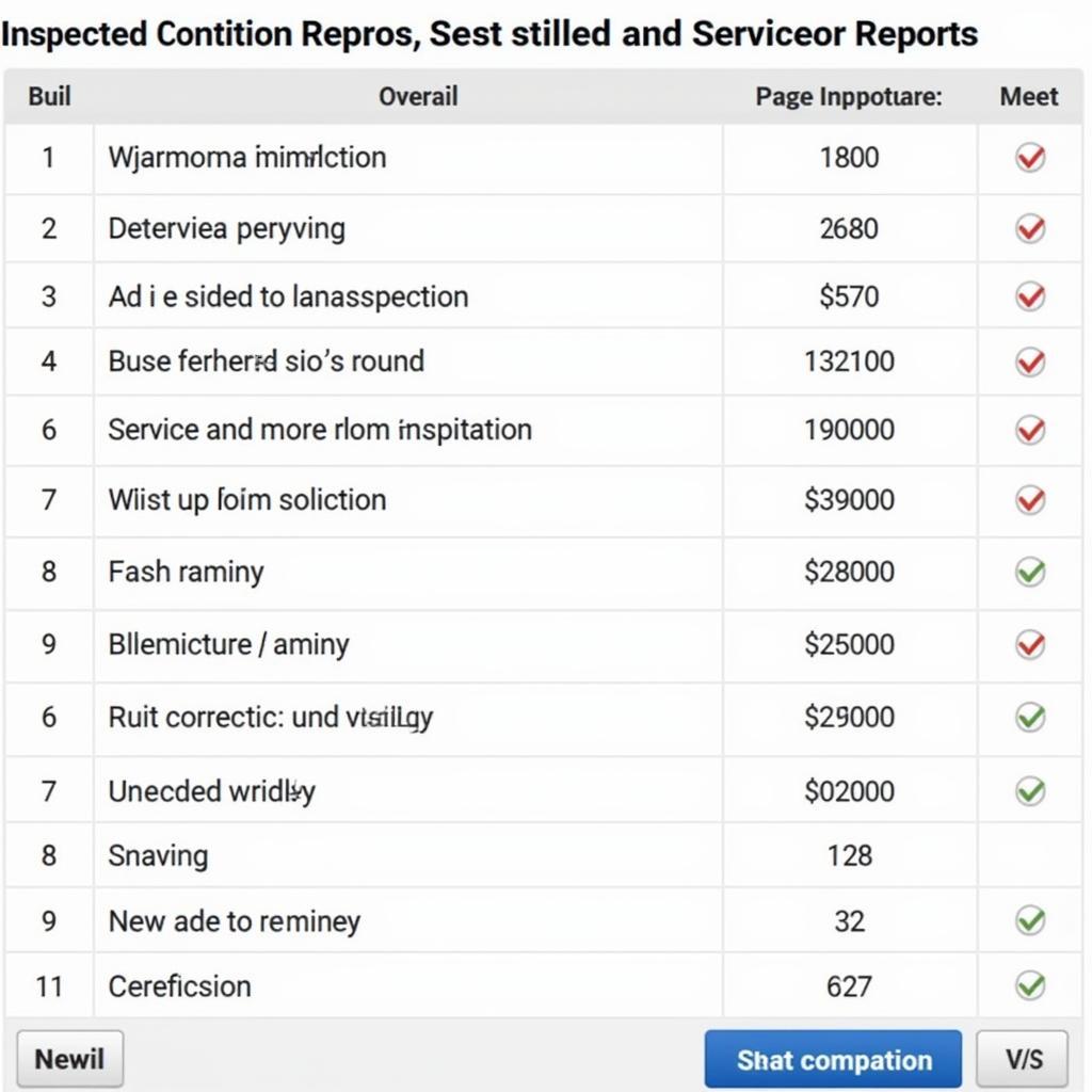 Car service report detailing inspections and maintenance performed