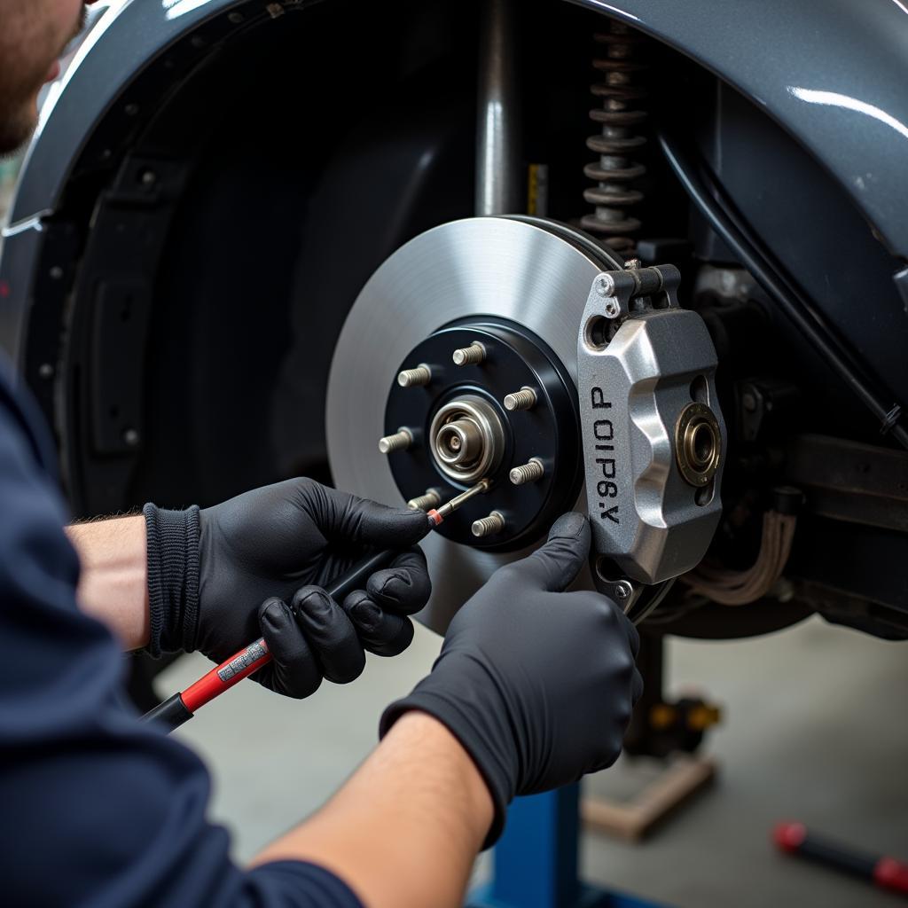 Car Service Specialist Working on Brakes