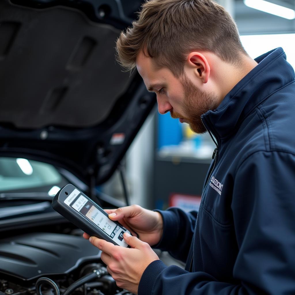 Qualified Car Service Technician in Halesfield Telford Performing Diagnostics