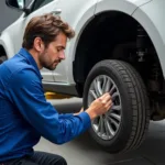 Car Service Technician Inspecting Vehicle at 40,000 Miles