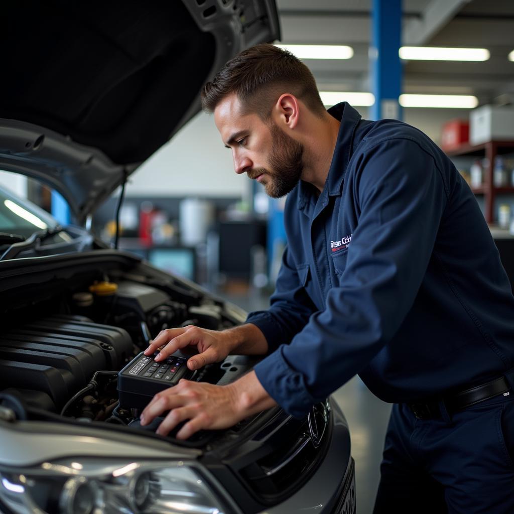 Experienced car service technician performing diagnostics on a vehicle in Kingston, Tasmania