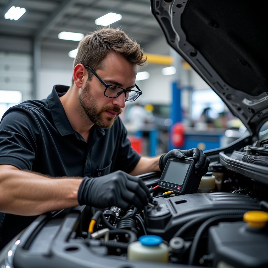 Car Service Technician Performing a Vehicle Inspection