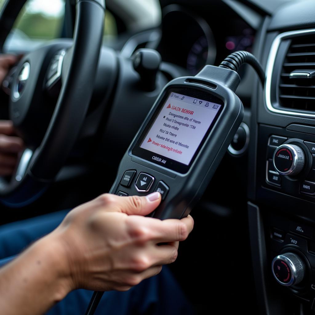 Car Service Technician Using Diagnostic Tool