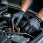 Car Service Technician Working on a Vehicle