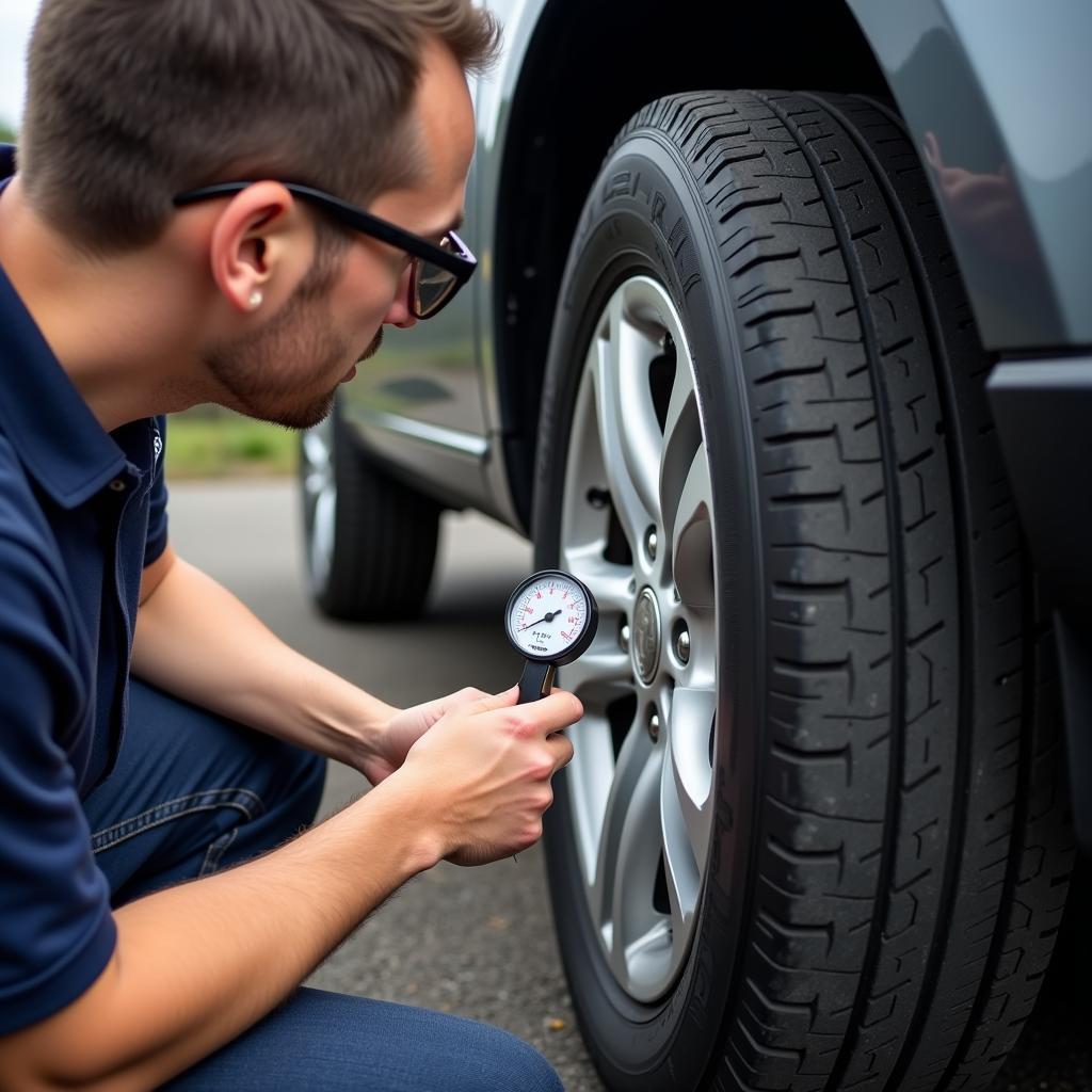 Mechanic Checking Tire Pressure