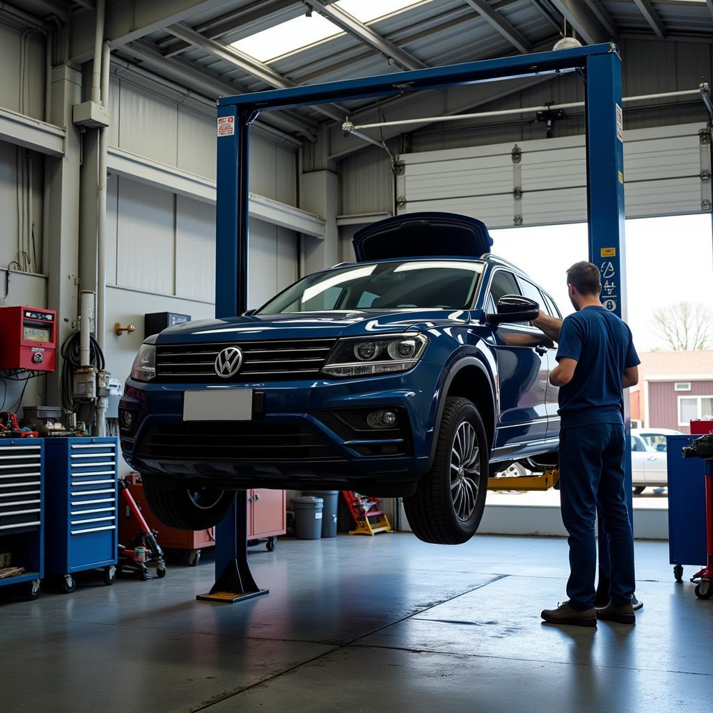 Car Undergoing Full Service at a Garage