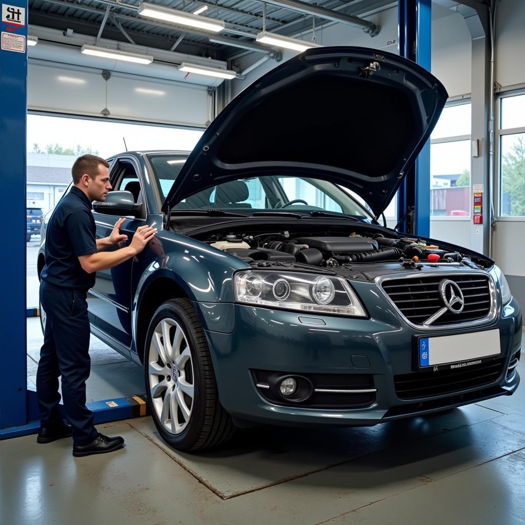 Car Undergoing Routine Maintenance at Bosch Service Station