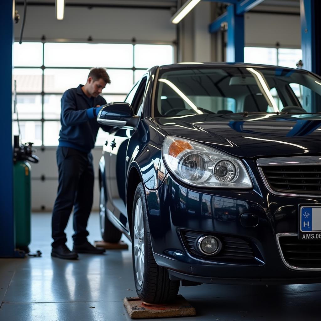 Car Being Serviced in a Garage