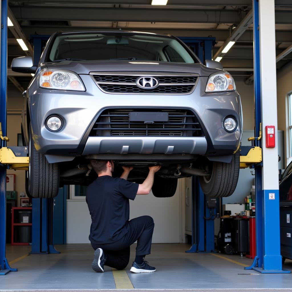 Car receiving warranty service at a dealership