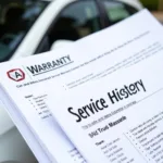 A car warranty document with a service history log