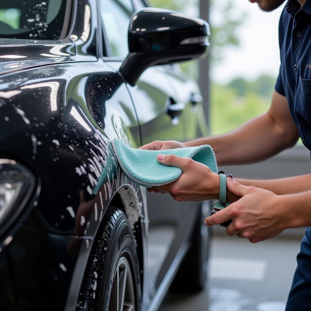 Car Wash Attendant Applying Wax