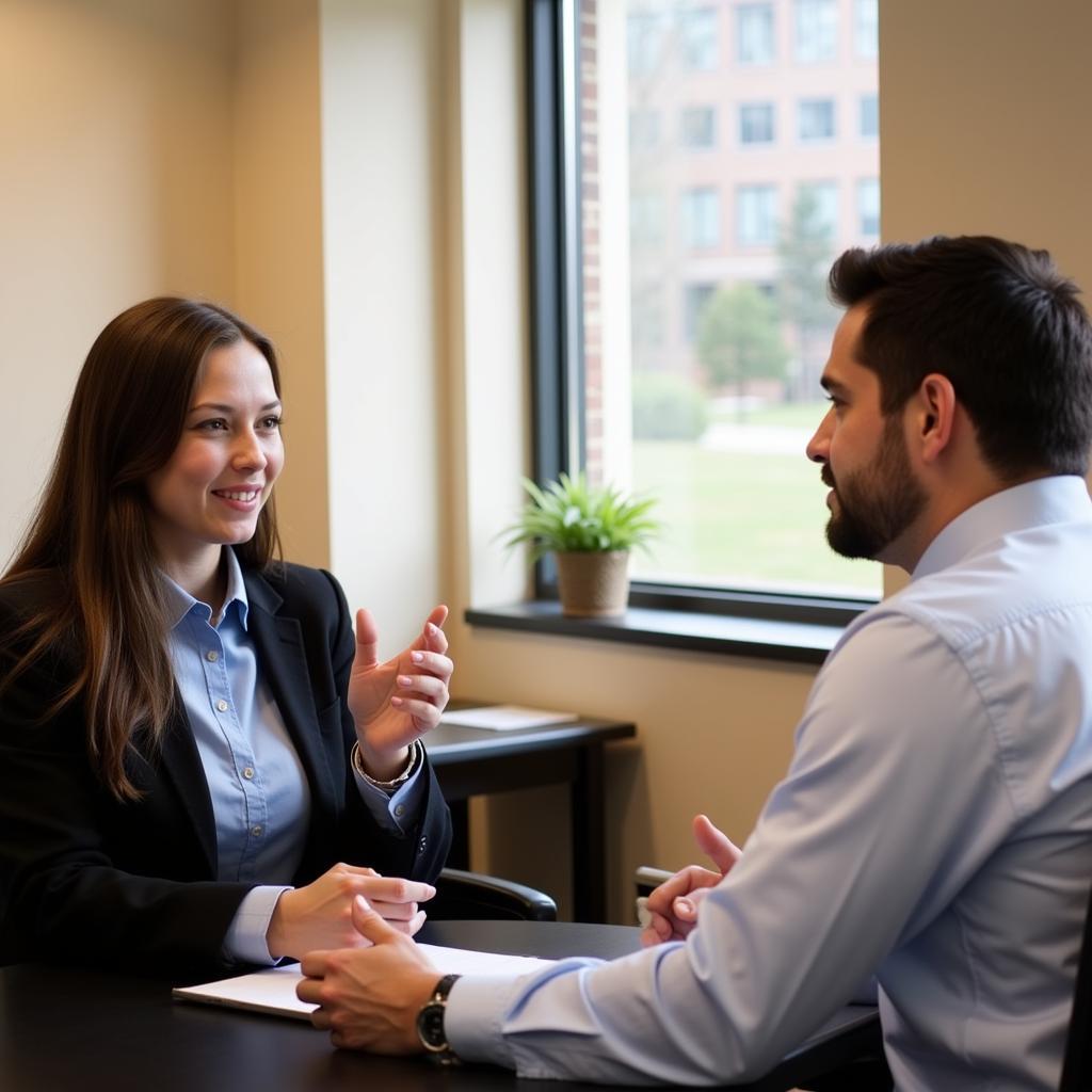 A student and career counselor discussing career options