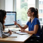 Student consulting with a career advisor in a university career services office