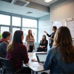 A group of students participating in a career services workshop.