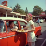 Carhop serving food at a drive-in restaurant