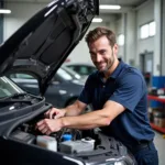 Certified Car Mechanic Working on a Vehicle