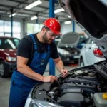 Certified Car Mechanic Working on a Vehicle