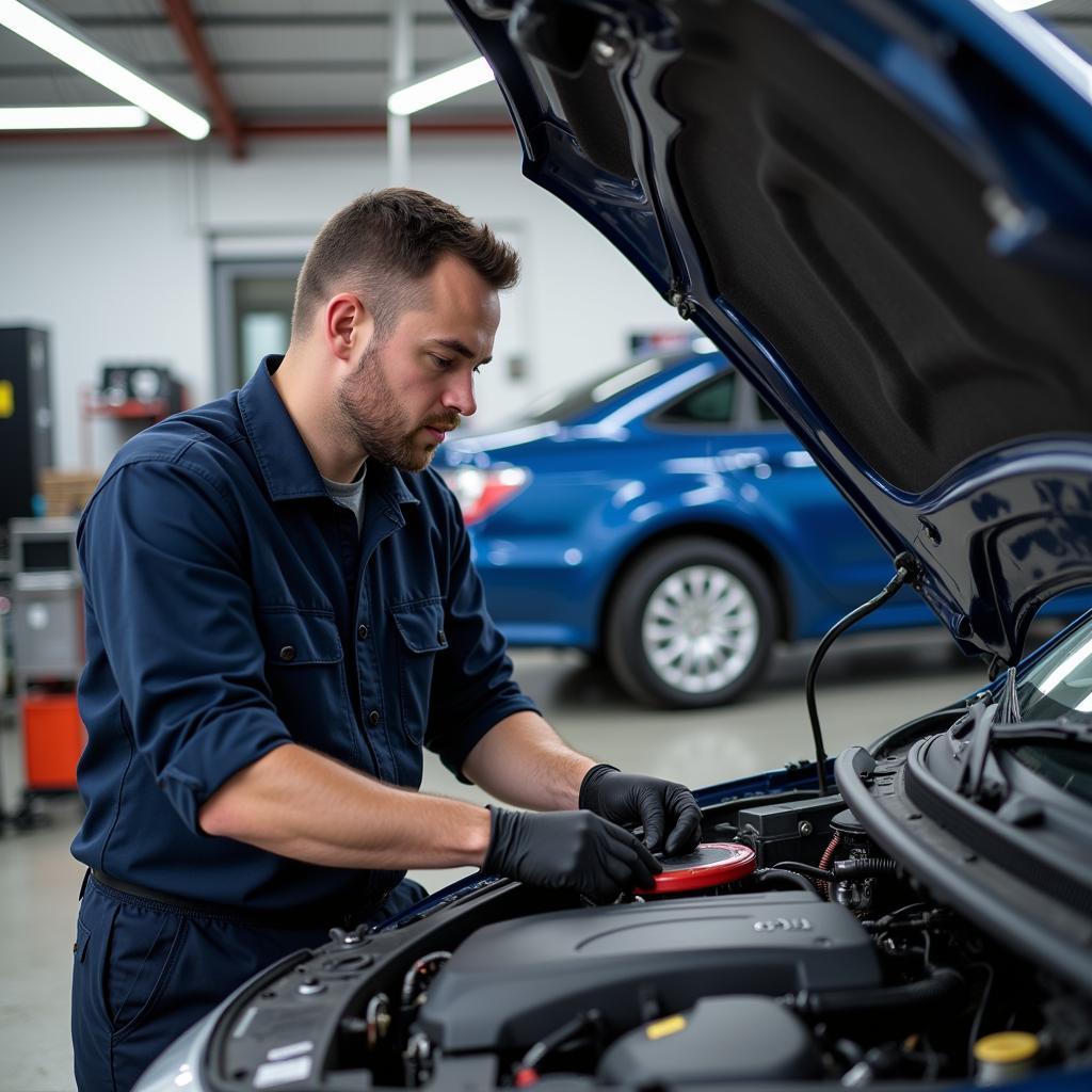 Certified Car Mechanic Working on a Vehicle