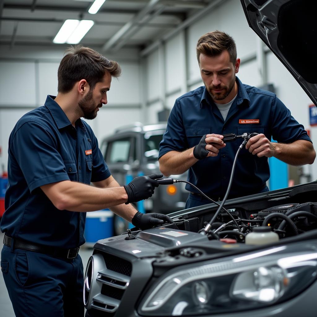 Certified Car Mechanics Working in a Garage