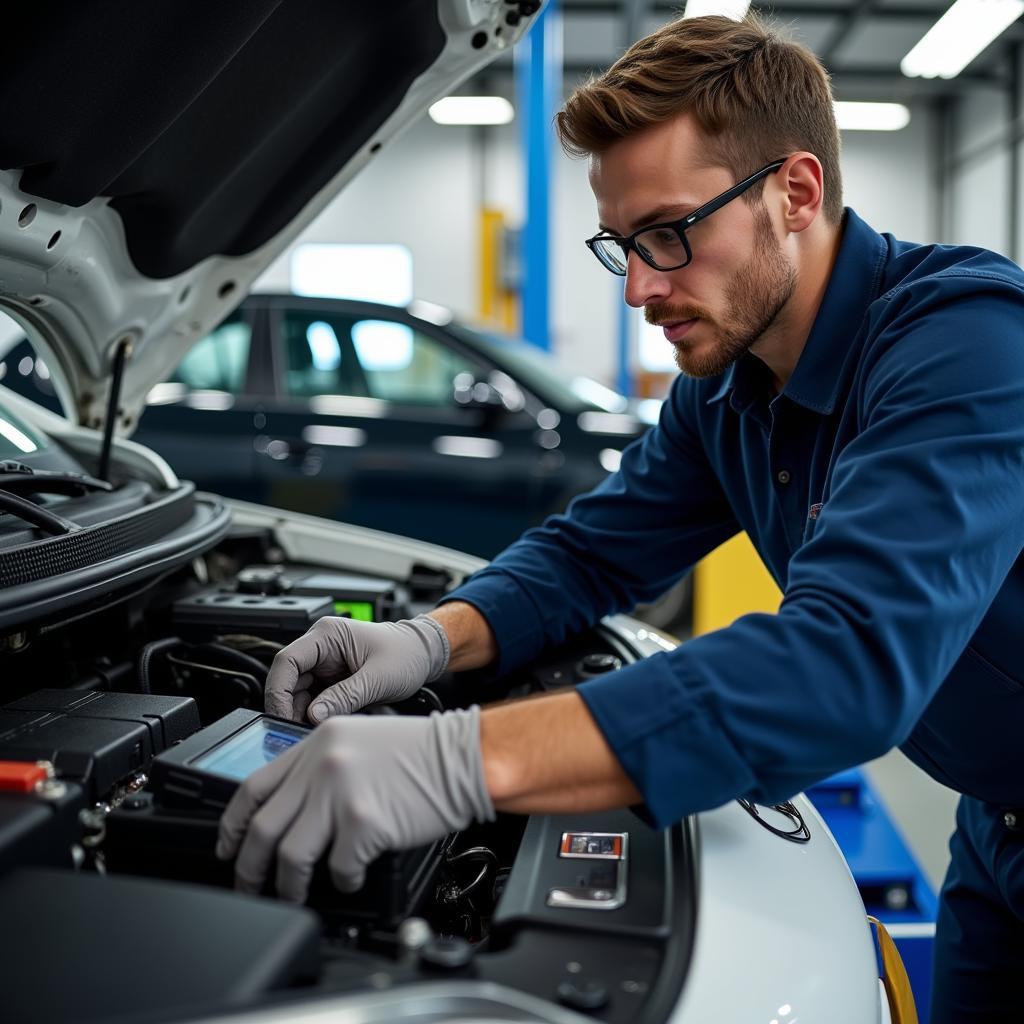 Certified Car Technician Working on ECU