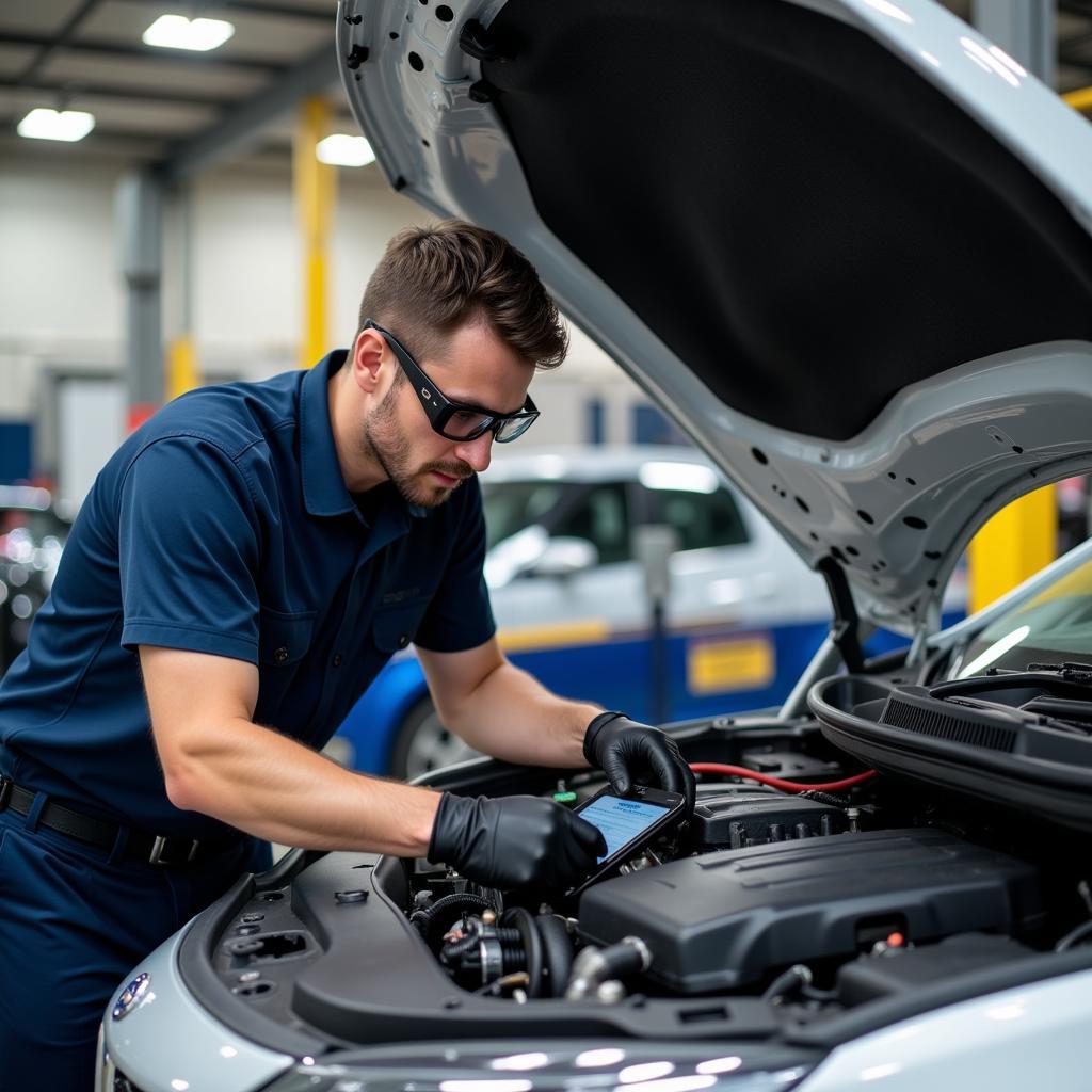 Certified Car Technician Working on Engine