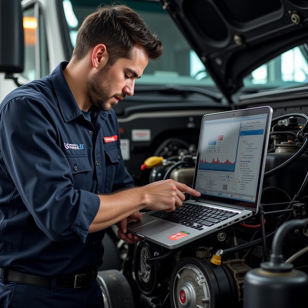 Certified Diesel Mechanic Working on an Engine