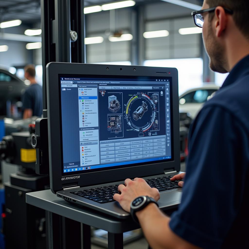 Modern diagnostic equipment used in a Charlestown car service center