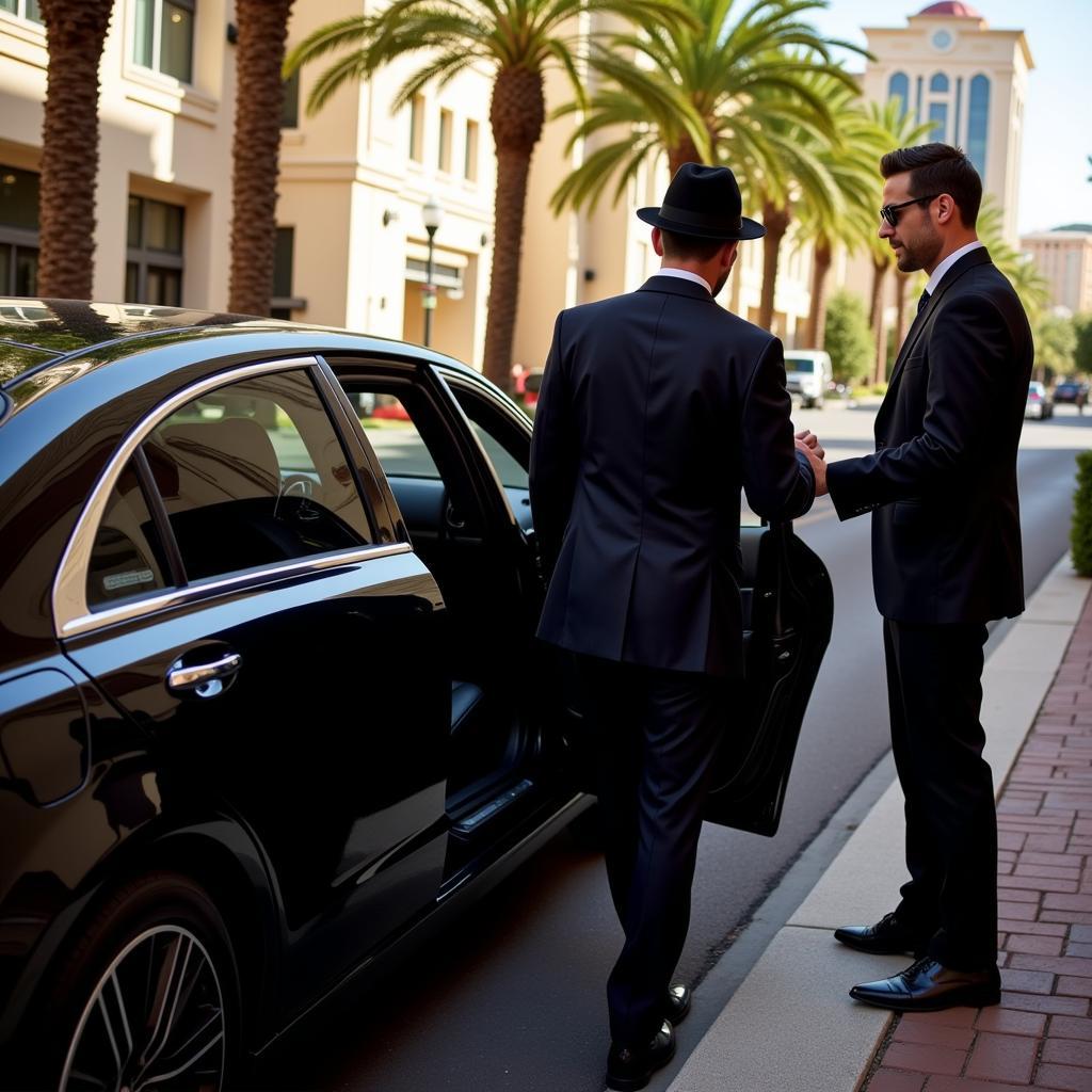 Chauffeur Opening Car Door for Guests at a Las Vegas Hotel