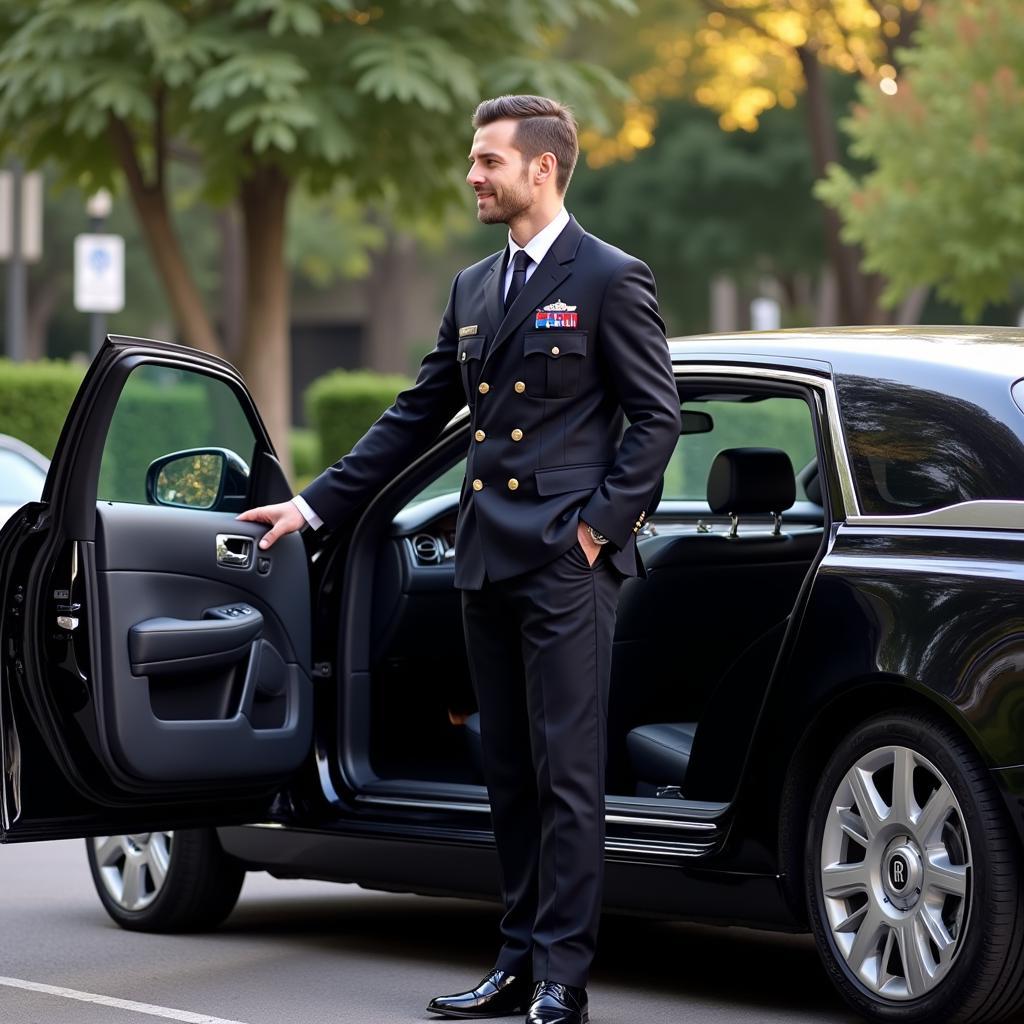 Chauffeur opening the door of a Rolls-Royce