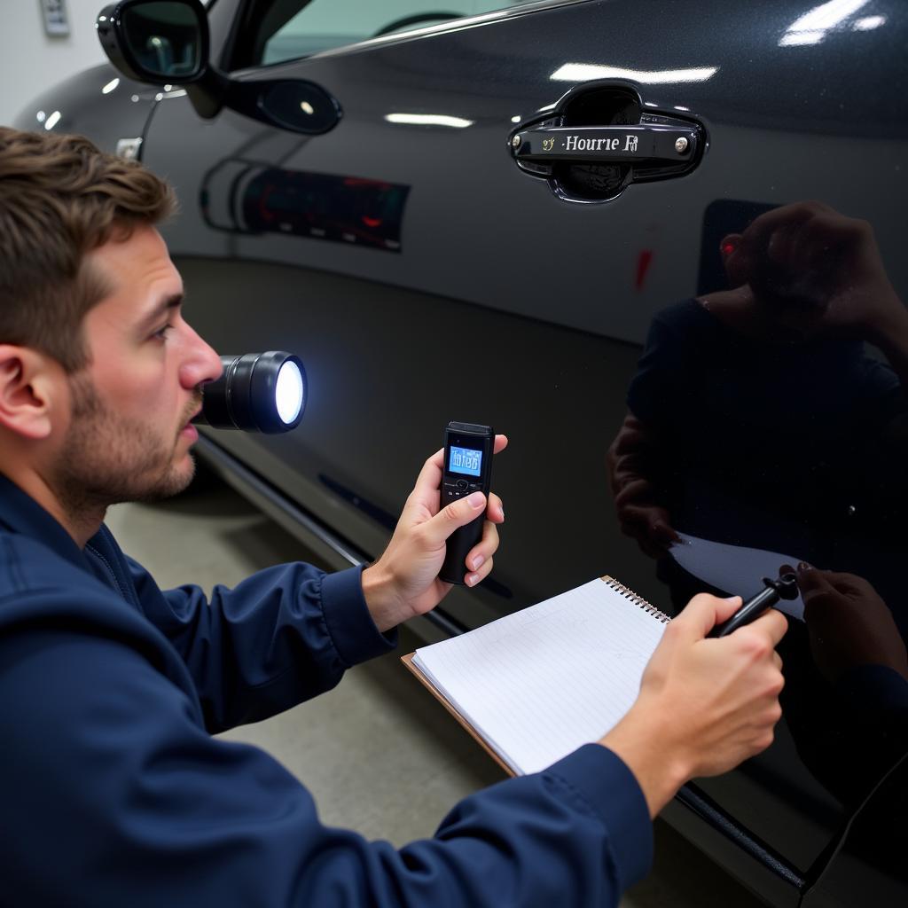 Mechanic checking a car's VIN number