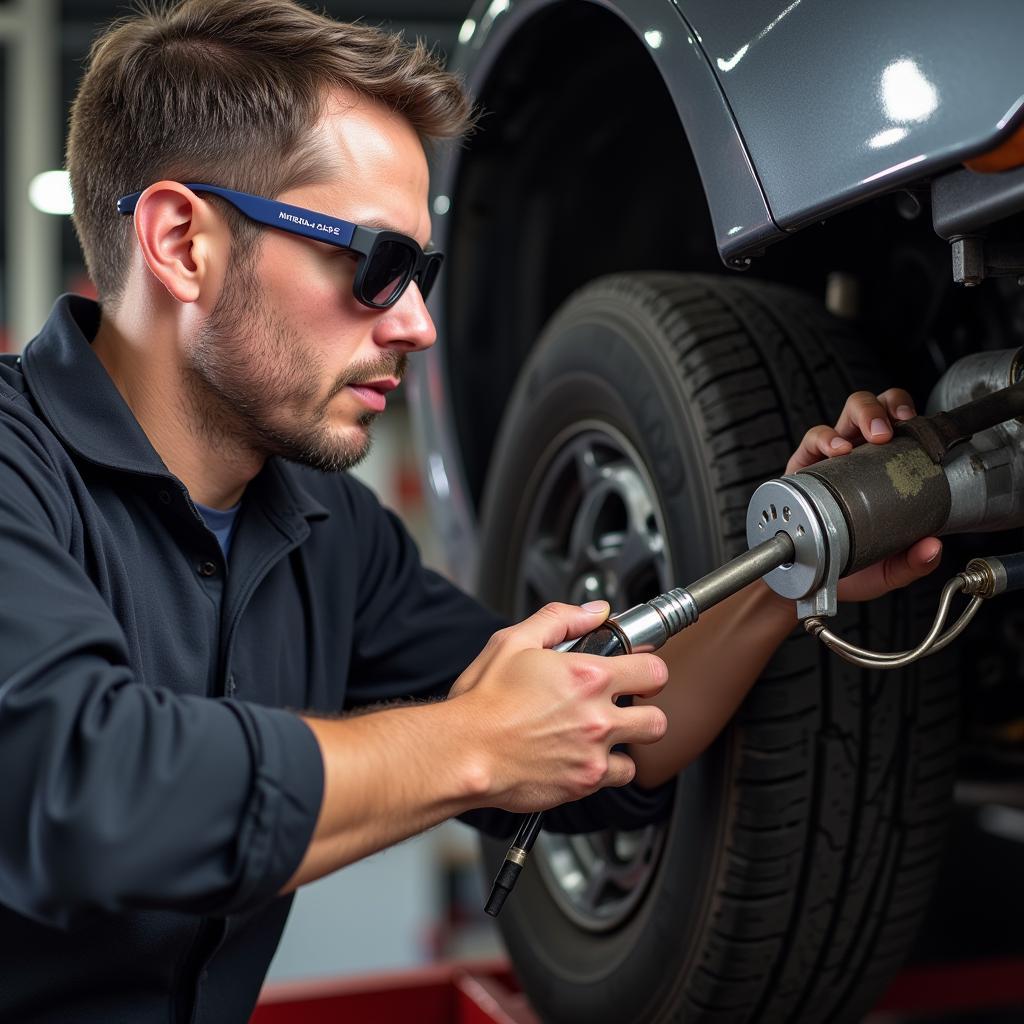 Mechanic Checking Car Power Steering Fluid