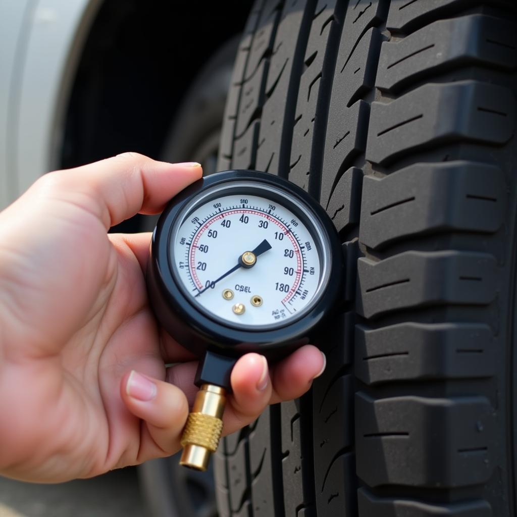 Inspecting tire pressure during a minor car service