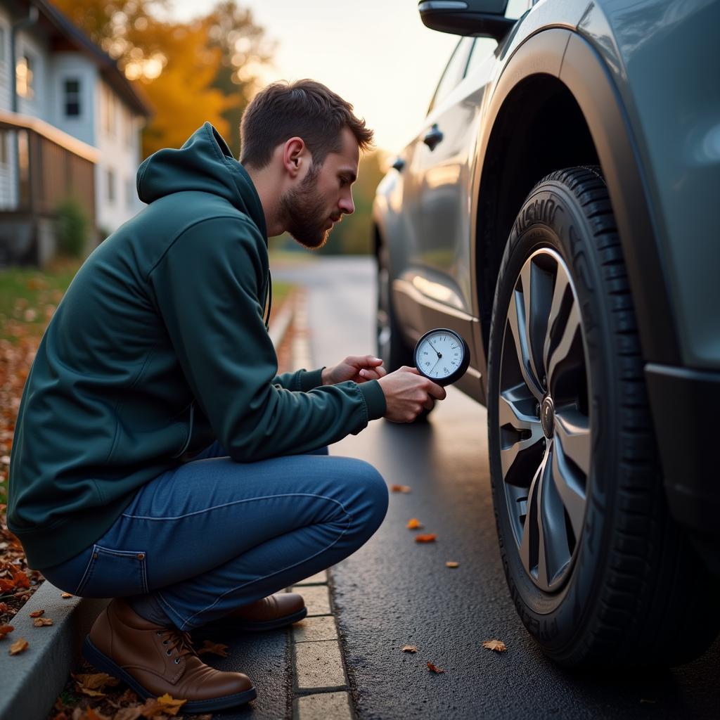 Checking Tire Pressure on a Car in Finger Lakes NY