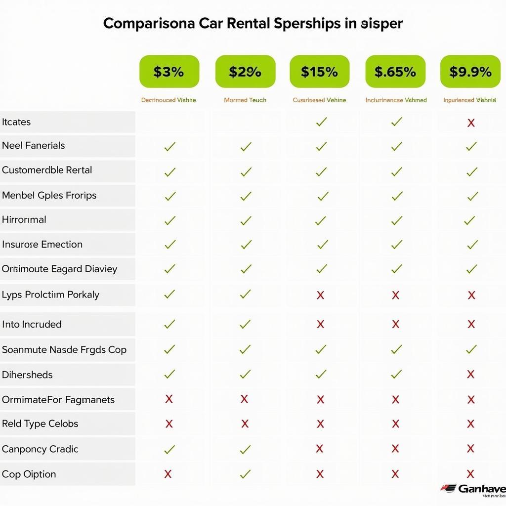 Chennai Car Rental Comparison Chart