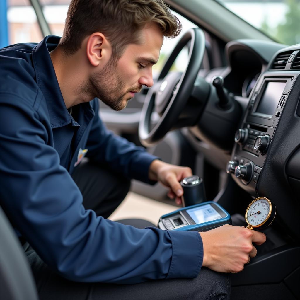 Chesterfield Car AC Service Technician Performing a System Check