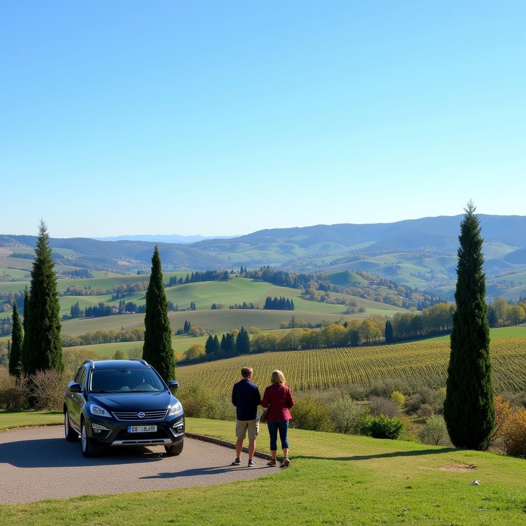 Enjoying a scenic view during a car service stop in Chianti.