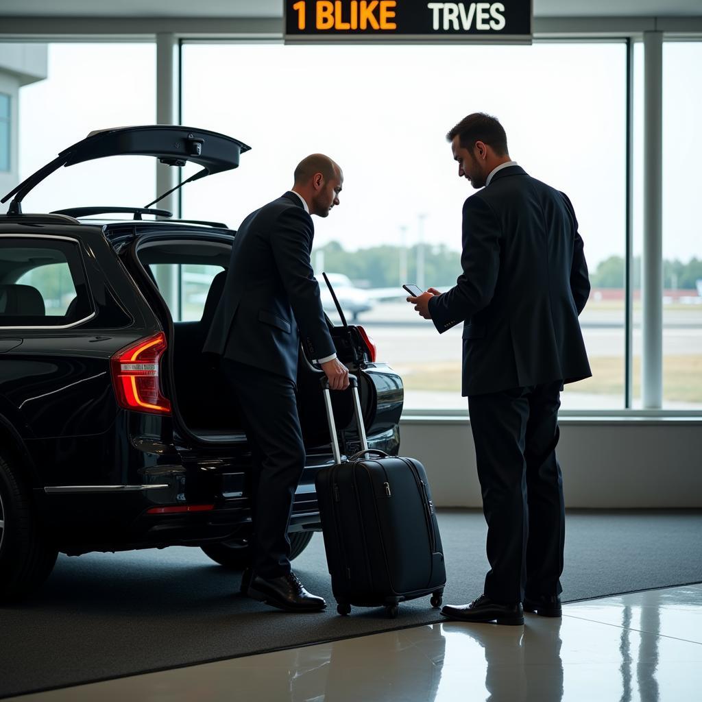 Private Car Pickup at Chicago Airport: A chauffeur assisting a passenger with luggage.