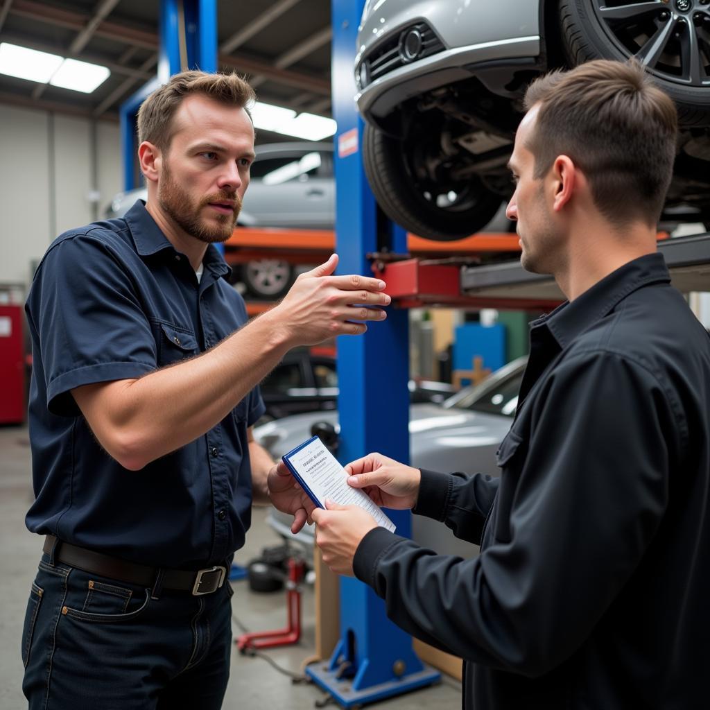 Chicago Mechanic Explaining Car Repair Process to Customer