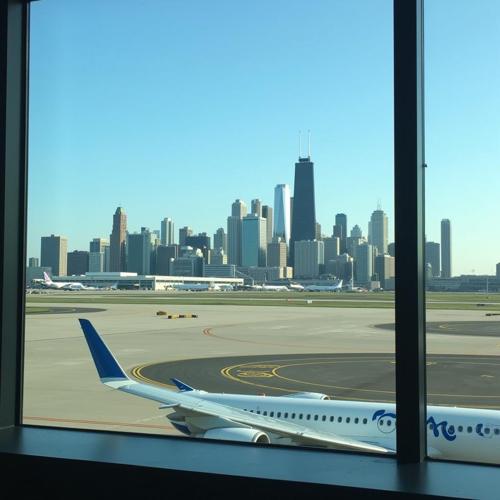 Chicago skyline viewed from O'Hare International Airport