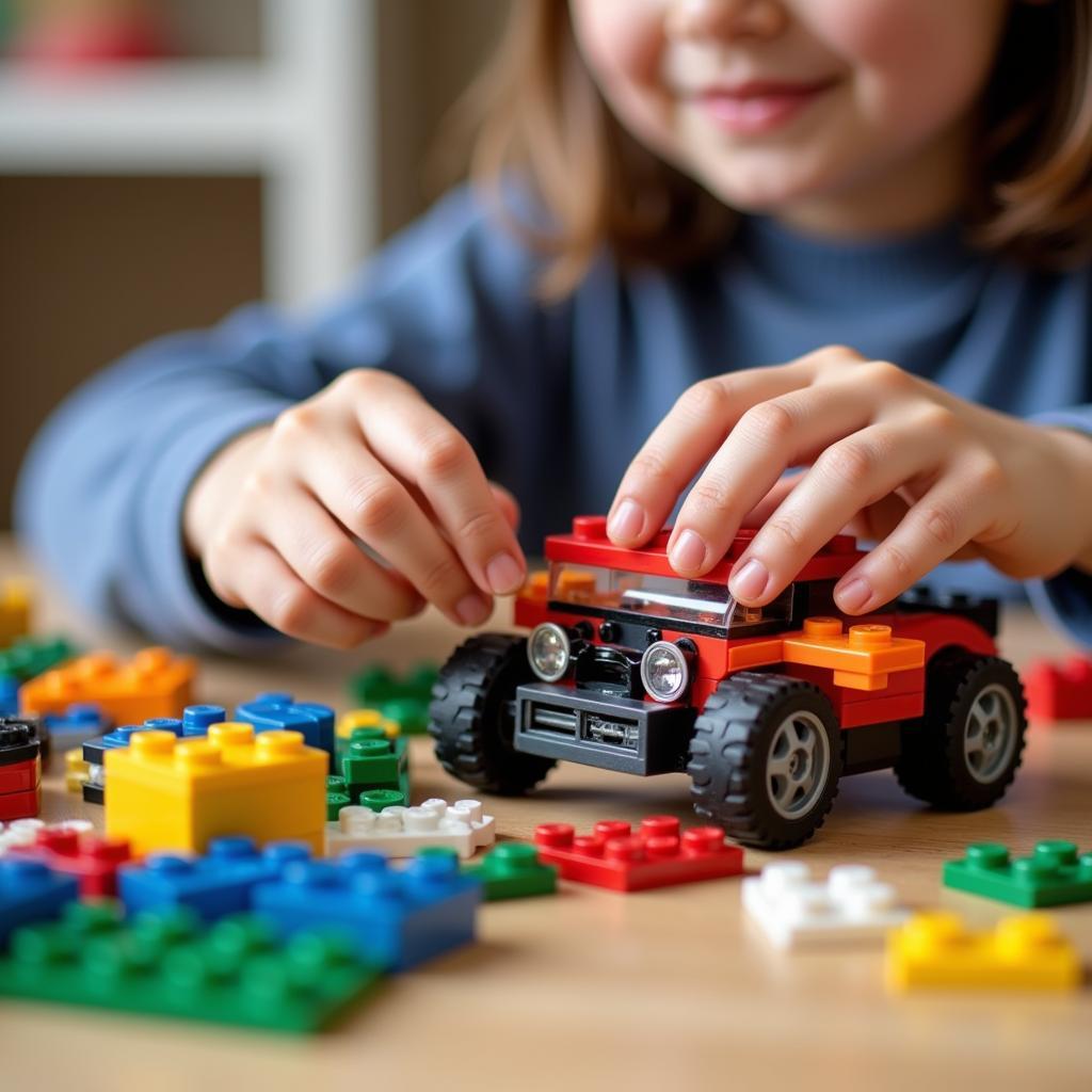 Child Building a Car Lego Set